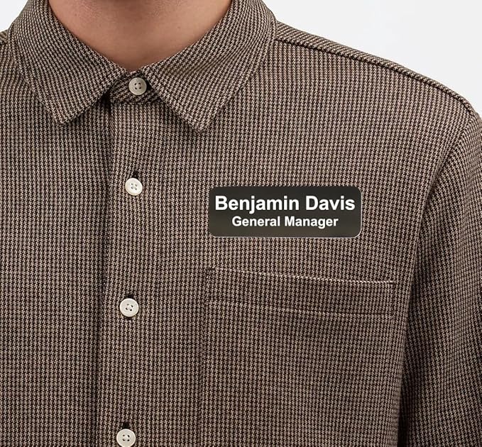 Custom Laser Engraved Name Tag Badges for Business or Employees Position Identification - Personalized Text for Your Name Plate or ID Tags, 1 x 3 inches, Made in CA, USA (Black, 1 x 3 inches)