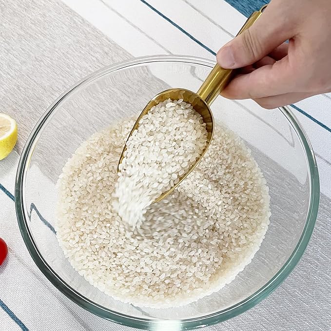 Metal Ice Scoop 3 Oz, Small Stainless Steel Ice scooper for Ice Maker Ice Bucket Kitchen Freezer Bar Party Wedding, Multipurpose for Coffee Bean,Flour Scoop,Dog Food Scoop (3 OZ-Gold)