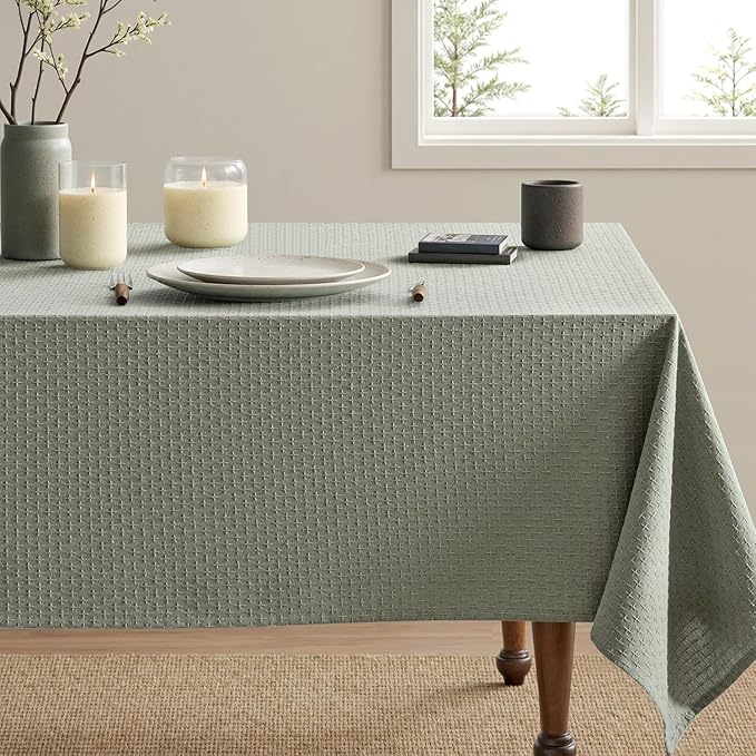 MIULEE Olive Green Linen Cottton Table Cloth Rectangle Tablecloth Waterproof Spillproof Cross-Star Textured Table Cltoth Decorative Farmhouse Style for Dining Party Weddings 60x120 Inch