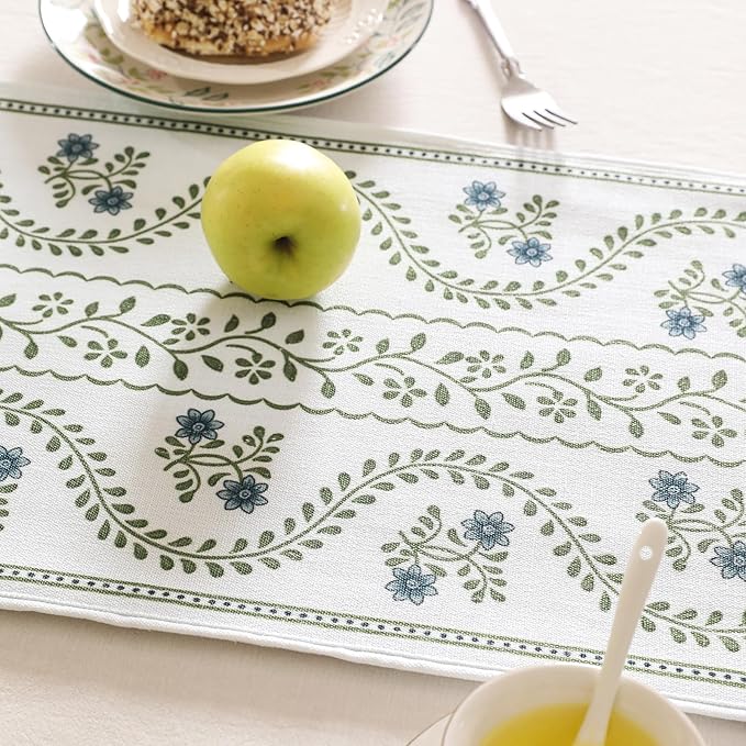 ISAENNE Designer White Elegant Linen Table Runner 71 Inches Long,Chinoiserie Floral Decor Durable Table Runners for Dining Tables,Thanksgiving,Kitchen Tables,Christmas,12"*71"-Mosella D