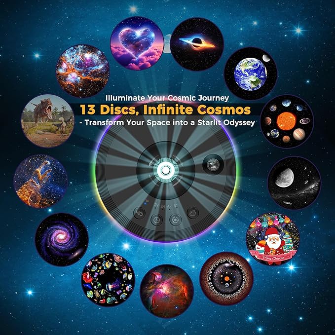 DORESshop Galaxy Projector, 13 Film Discs Star Projector Night Light, Home Planetarium Space Northern Lights Ceiling Starry Sky Light, 360° Rotating with Timer, Gift for Kid Adult Bedroom