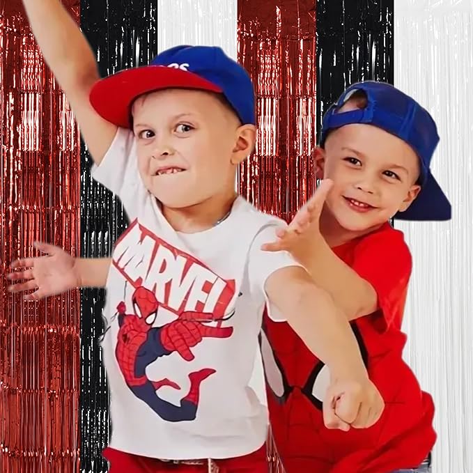 TONIFUL Black Red White Door Streamers,Black Red and White Photo Booth Backdrop Metallic Streamers Foil Fringe Curtain for Birthday,New Year,Graduation,Grad,Baby Shower Party Streamers Decoration