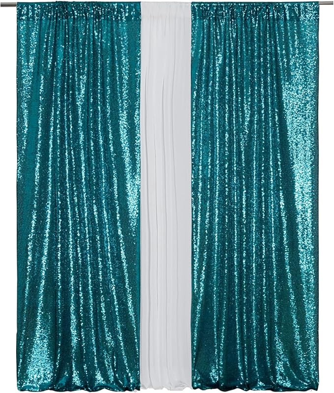 Eternal Beauty Teal Sequin Backdrop Curtains, Shimmer Back Drop 2Panels-2FTx8FT for Christmas, Party, Birthday, Photography, Wedding, Baby Shower Event Decoration