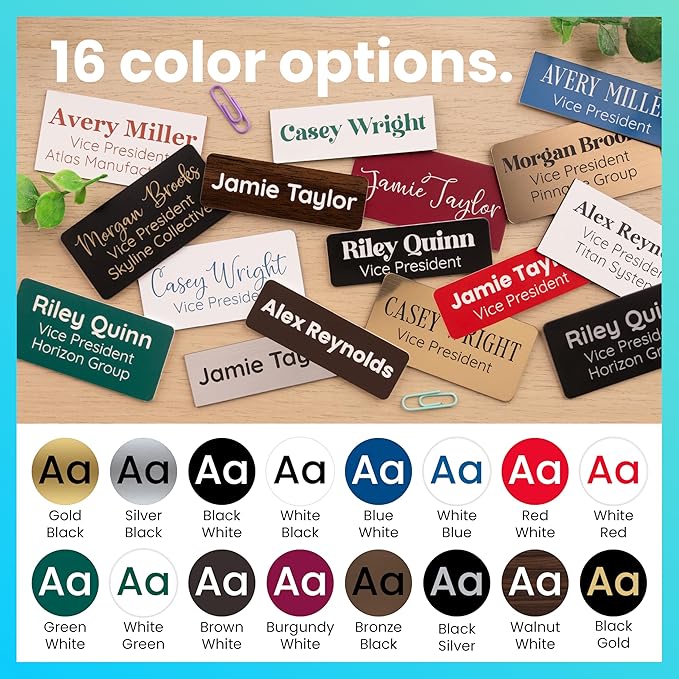 ExcelMark Custom Name Tag - Engraved Name Badge with Pin or Magnetic Backing, 16 Colors, 6 Fonts, and 2 Sizes to Choose from (Burgundy w/White Letters, 1"x 3")