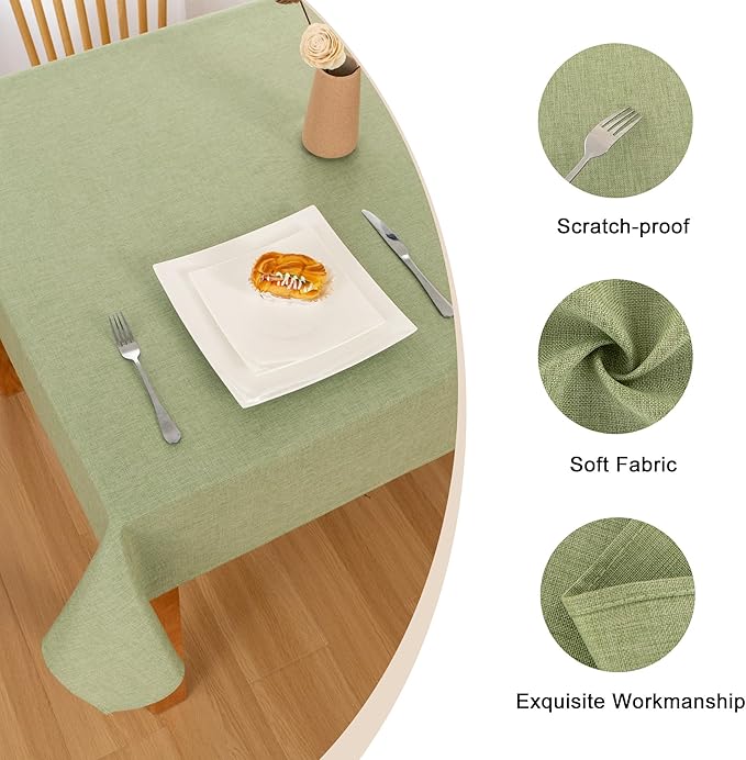 Hiasan Faux Linen Rectangle Tablecloth - Wrinkle and Stain Resistant Washable Table Cloth for Kitchen Dining Room Holiday Table Cover for Dinner, Green, 54 x 120 Inch