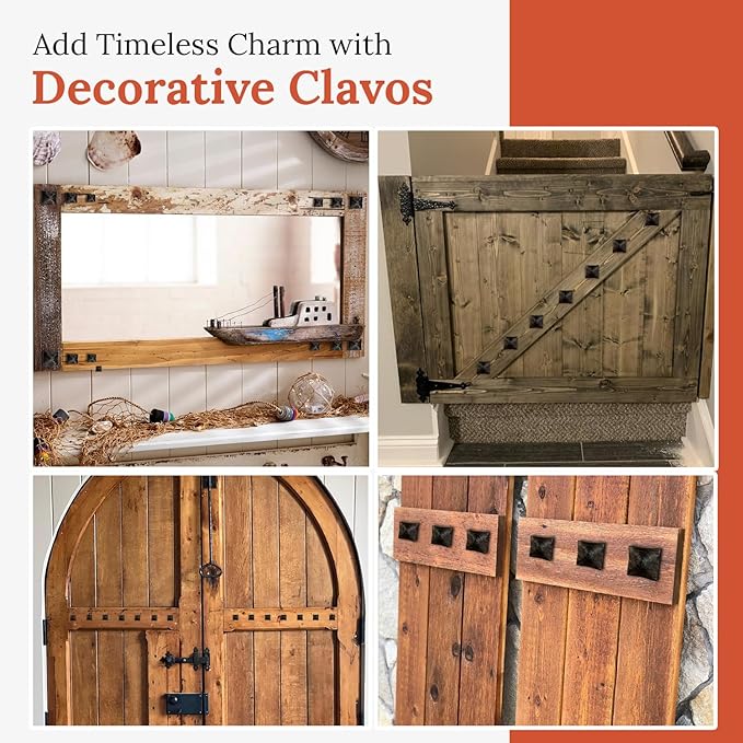 25 Pack 0.75" Square Head Iron Clavos Decorative Nails – Sealed Rusted – Handmade Rustic Square Fasteners for Farmhouse Shutters, Barn Doors, Shutters, and Gates – Ornamental Wood Accent