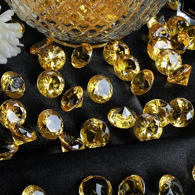Acrylic Diamond Fake Gems Vase Filler, Babenest 240pcs 3/4 Inch Faux Diamonds Crystals Jewels for Table Scatters Wedding Party Event Arts & Crafts Birthday Decoration Favor (Gold)