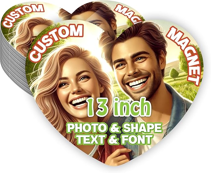 KETABAO – 13" Create Your Own Custom Refrigerator and Car Heart Photo Magnets - Personalized Decorative Magnetic Frames