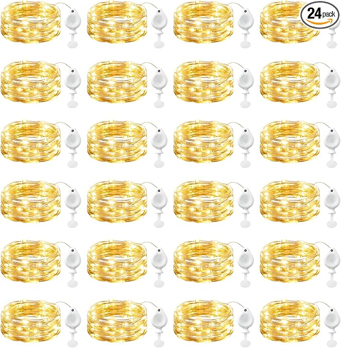 Brightown 24 Pack LED Fairy Lights Battery Operated String Lights, 7ft 20LED Waterproof Silver Wire String Lights, Firefly Starry Moon Lights for Mason Jars DIY Christmas Wedding Party Bedroom
