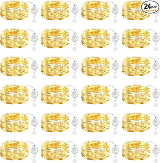 Brightown 24 Pack LED Fairy Lights Battery Operated String Lights, 7ft 20LED Waterproof Silver Wire String Lights, Firefly Starry Moon Lights for Mason Jars DIY Christmas Wedding Party Bedroom