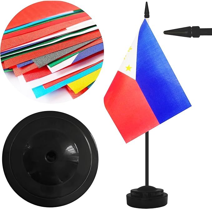 12 Pack Miniature Office Flags, Small Philippine Desktop Flags with 12" Black Pole and Base, Offices, Classroom, Home, Festival Decoration
