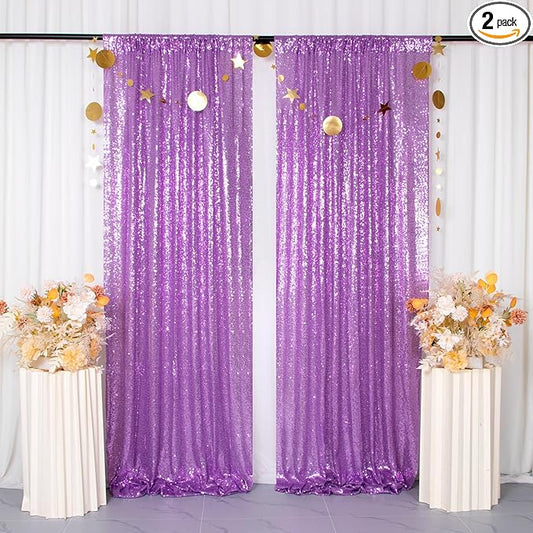 ShiDianYi Sequin Backdrop Lavender 2 Panels 4Ft x 10Ft | Add Shimmer and Shine to Your Photography, Baby Shower, and Wedding Decor