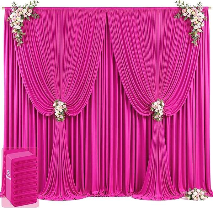 40ft x 12ft Hot Pink Backdrop Curtains Wrinkle Free Backdrop Curtain for Wedding Parties Pink Fabric Backdrops Drapes Back Drop Cloth Bridal Shower Stage Curtains Wedding Decorations for Reception