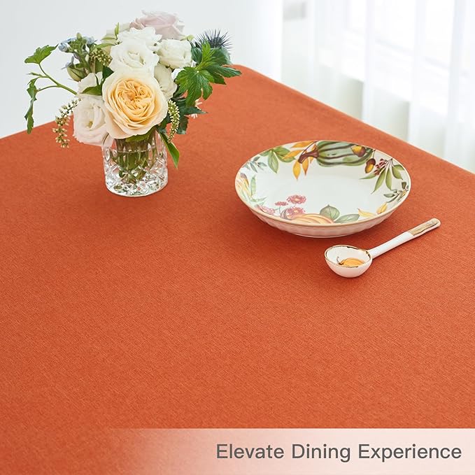 maxmill Linen Textured Rectangle Tablecloth Water Resistant Wrinkle Free Spillproof, Soft Fall Table Cloth for Thanksgiving Party Harvest Holiday Tablecloths Halloween Decoration, 60 x 84 Inch Rust