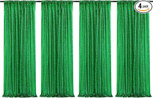 Poise3EHome Green Sequin Backdrop Curtains, 4 PCS 3FT x 8FT Sequin Panels for Backdrop,Sequence Wedding Party Background Drapes