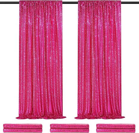 Party Backdrop Curtain 2ftx8ft Hot Pink Backdrop Drapes Curtains Panels with Rod Pockets 6 Pieces Sequin Fabric Flamingo Party Decor