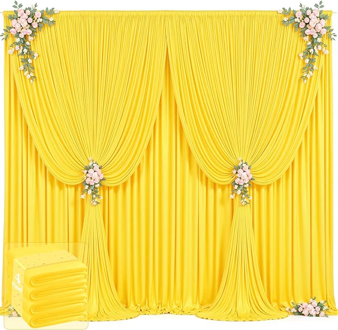 20ft x 12ft Yellow Backdrop Curtains Wrinkle Free Backdrop Curtain for Wedding Parties Yellow Fabric Backdrops Drapes Back Drop Cloth Bridal Shower Stage Curtains Wedding Decorations for Reception