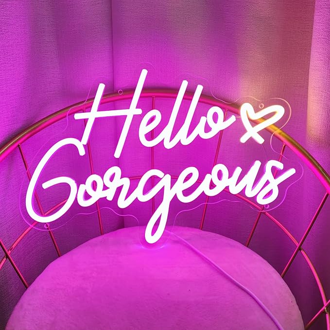 Hello Gorgeous Neon Signs Hello Gorgeous Wall Decor, Hello Gorgeous Bathroom LED Sign for Home Bar Wedding Birthday Backdrop Bacelorette Party, 15.7" x 10.3"