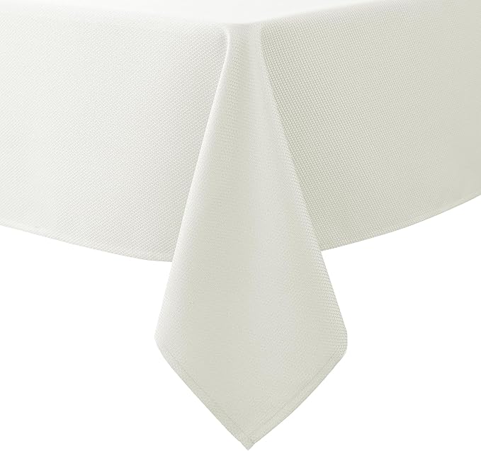 Biscaynebay Textured Fabric Tablecloths 60x108 Inches Rectangular, Ivory Water Resistant Tablecloths for Dining, Kitchen, Wedding and Parties, Machine Washable