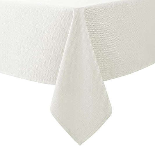 Biscaynebay Textured Fabric Tablecloths 52x70 Inches Rectangular, Ivory Water Resistant Tablecloths for Dining, Kitchen, Wedding, Parties etc. Machine Washable