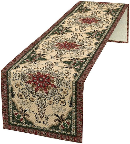 Vintage Paisley Bohemian Table Runner Beige Red Rustic Farmhouse Home Kitchen Table Dining Coffee Room Garden Party Wedding Decor 13x36in