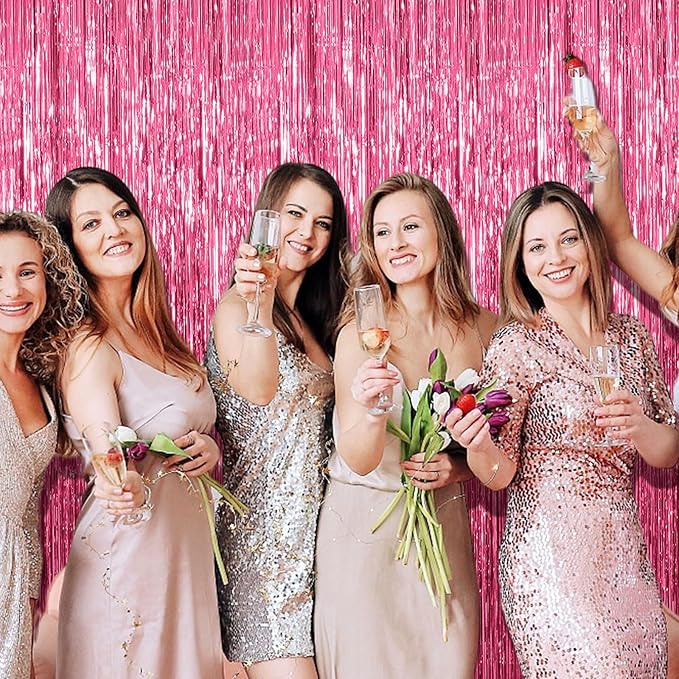 20 Pack Foil Curtain Backdrop Pink Metallic Tinsel Foil Fringe Curtains Photo Booth Props for Birthday Wedding Engagement Baby Shower Bachelorette Christmas Holiday Celebration Party Decorations