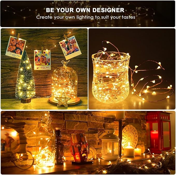 ANJAYLIA Fairy Lights, 2 Pack String Lights Battery Operated 33ft 100 LED Twinkle Lights for Wedding, Party, Christmas, Warm White