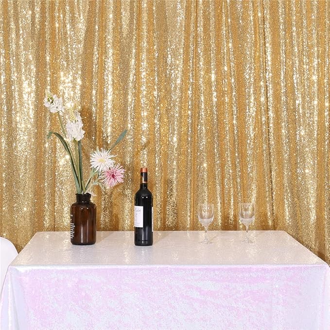 SquarePie Sequin Backdrop Gold 7FT x 7FT Background for Wedding Party