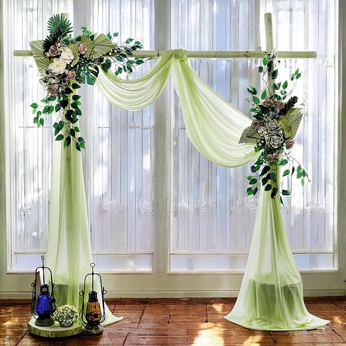 MDS Halloween Chiffon Draping Fabric - 2 Panel, 30" Wide x 50ft Long - Sheer Spooky Arbor & Canopy Drapery for Haunted House Backdrops, Party Ceilings, DIY Costumes & Themed Events - Sage Green