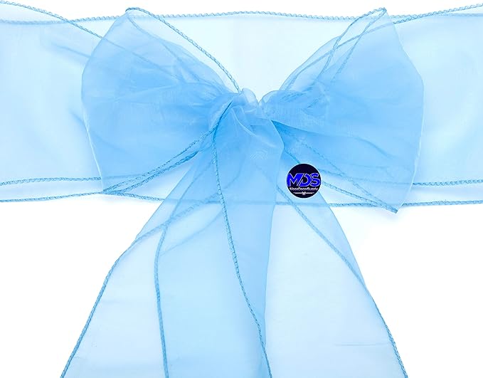 MDS Pack of 250 PCS Organza Chair Sashes Wider Dining Chair Bows Ribbon Tie Back for Wedding Party Birthday Bridal Shower Reception Event Banquet Home Chair Cover Decoration - Baby Blue