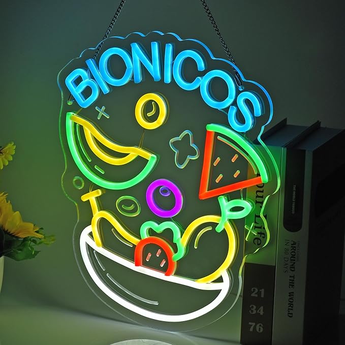CNBEYOUNG Bionicos Neon Sign, Neon Lights Hanging Wall Art Decoration for Mexican Restaurant Cocktail Bar Man Cave Kitchen Party Home Decor, USB Powered Ultra Bright Dimmable,14.96x 12.6inches