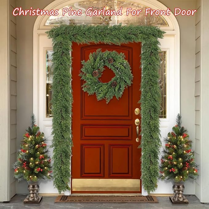 Artgar 6 Ft Christmas Garland - Cedar Garland - Cypress Garlands - Real Touch Pine Garlands - Garland Christmas Decorations for Home Dining Table Mantel Porch Winter Christmas Decor