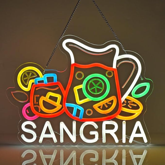 CNBEYOUNG Sangria Neon Sign, Neon Lights Hanging Wall Art Decoration for Restaurants Shop Bar Kitchen Garden Party Home Decor, USB - Driven, Super Bright & Adjustable,14.57x 11.26inches