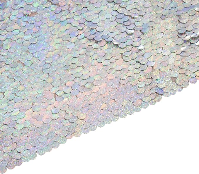 JYFLZQ Iridescent Silver Payette Sequin Backdrop Curtains 4ft x 8ft 2 Panels Shimmer Wall Backdrop Big Sequin Background Thick Glitter Photo Booth Backdrops for Birthday Christmas Wedding Parties