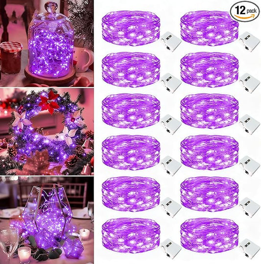 12 Pack Fairy Lights Battery Operated - 7ft 20 Led Twinkle Lights 3 Modes, Bulk Mini String Lights Waterproof for Halloween Holiday Mason Jars DIY Party Decoration Christmas-Purple