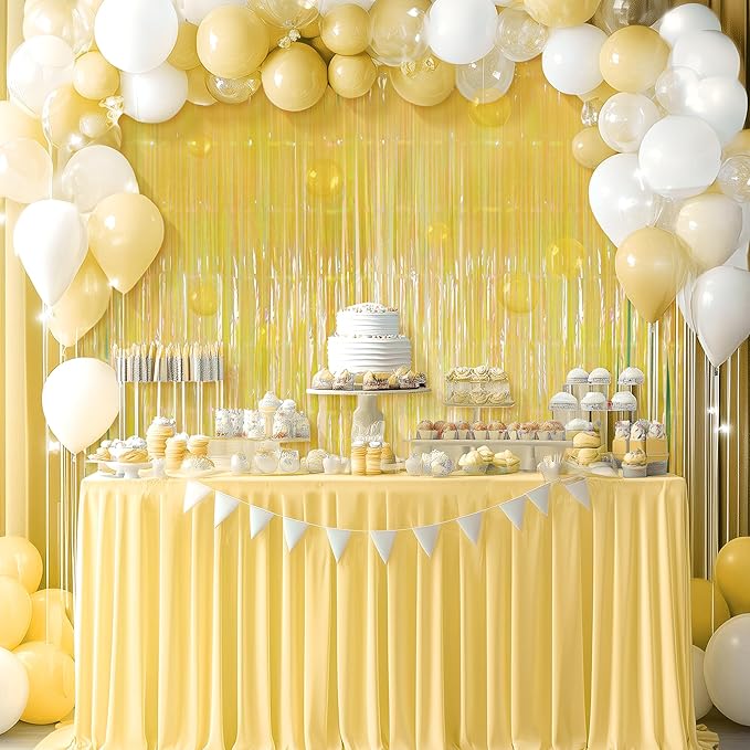 2 Pack Yellow Iridescent Streamers Backdrop, 3.3x6.6ft Foil Fringe Curtains Gold Holographic Door Tinsel Streamers for Birthday, Wedding, Holiday, Bachelorette, Theme Party Decorations
