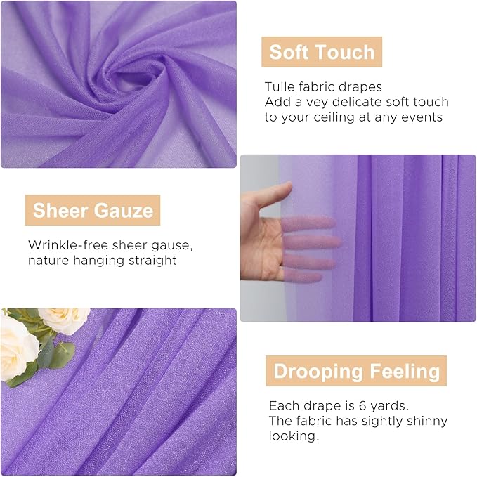Wokceer Wedding Arch Draping Fabric - 28.7" x 20FT Lavender Purple Sheer Drapes for Wedding Ceremony, Birthday Party, Bridal Shower Decoration