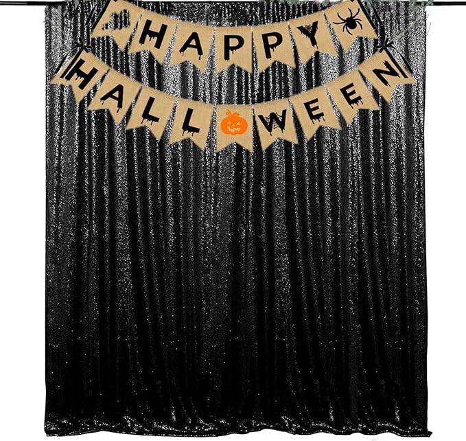JYFLZQ Black Sequin Backdrop Curtains 6ft x 8ft 1 Panel Halloween Backdrop Glitter Photo Booth Backdrops Sparkly Photography Background Drapes for Graduation Birthday Parties