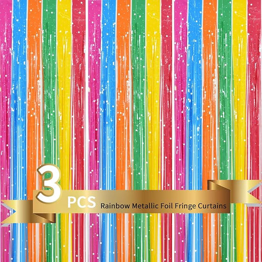TONIFUL 3Pcs Colorful Door Streamers,Photo Booth Backdrop Metallic Colorful Foil Fringe Curtains for Halloween Birthday,Christmas,New Year,Bachelorette,Grad Party Streamers Decor(9.9ft x 6.6ft)