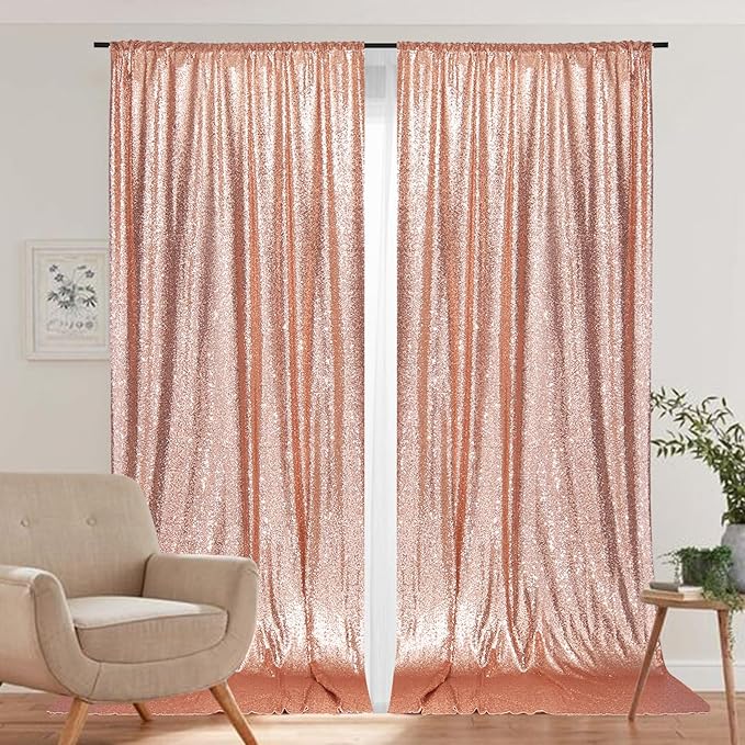 PartyDelight 2 Panels Sequin Backdrop Rose Gold Photography 5Ft x 10FT Curtains