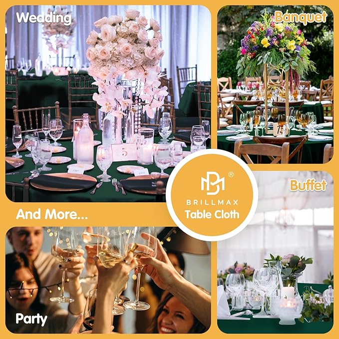 BRILLMAX 4 Pack Hunter Green Round Tablecloths 120 Inch - Circle Bulk Linen Polyester Fabric Washable Table Cloth Cover for Wedding Reception Banquet Birthday Party Buffet Restaurant