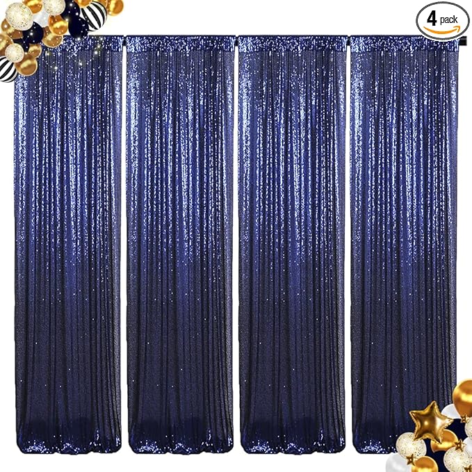 ShinyBeauty Sequin Backdrop Curtains 4 Panels Navy Blue 2FTx8FT Navy Blue Curtains Sequin Fabric Photo Backdrop Curtains Navy Blue Glitter Curtains for Party Baby Shower Backdrop Backgrounds