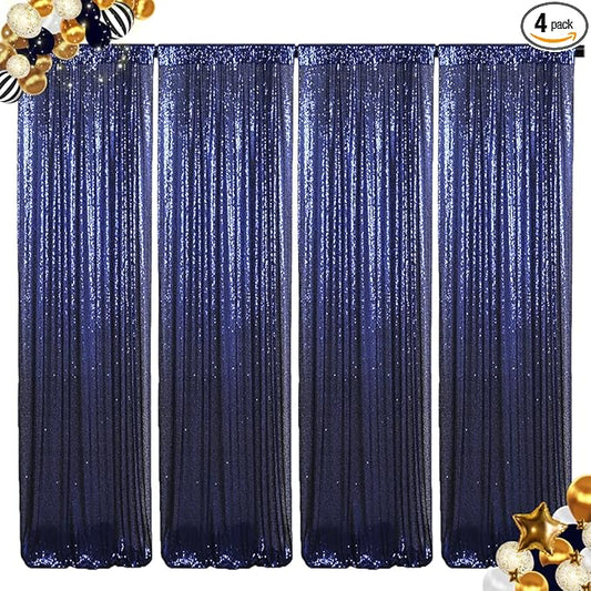 ShinyBeauty Sequin Backdrop Curtains 4 Panels Navy Blue 2FTx8FT Navy Blue Curtains Sequin Fabric Photo Backdrop Curtains Navy Blue Glitter Curtains for Party Baby Shower Backdrop Backgrounds
