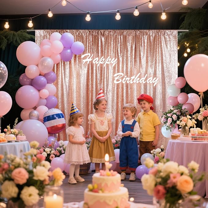 SquarePie Sequin Backdrop Curtain Not See Through Thick Glitter Background for Party 8FT x 10FT Rose Gold
