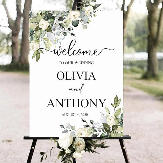 Welcome To Our Wedding Sign, Personalized Wedding Welcome Sign, Green Leaves Wedding Welcome Sign, Eucalyptus Wedding Sign, Bride Groom Wedding Gift, Custom Wedding Sign, Welcome Wedding Sign