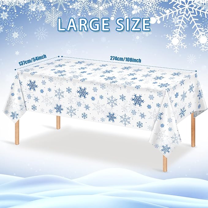 8 Pieces Snowflake Christmas Party Tablecloth Decorations,Plastic White Snowflake White Blue Xmas Backdrop Sign Table Cover Banner for Winter Christmas Holiday Party Supplies,54x108 inch（White/Blue）