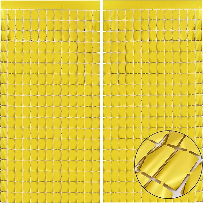PADELO Gold Shimmer Wall Backdrop, Square Backdrop Curtain, 2Pcs 3.3x6.6 Feet Gold Streamer Backdrop for Party Decorations