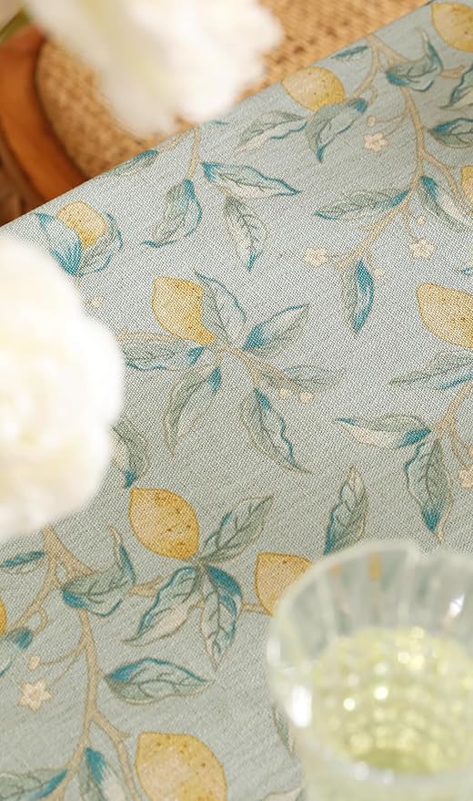 patdrea Designer Linen Green Tablecloth for Rectangle Table,Vintage Breathable Yellow Fruits Pattern Extra Long Table Cloth,Decor Cover for Kitchen Dining,Christmas,Thanksgiving,67"x118"-Ania a