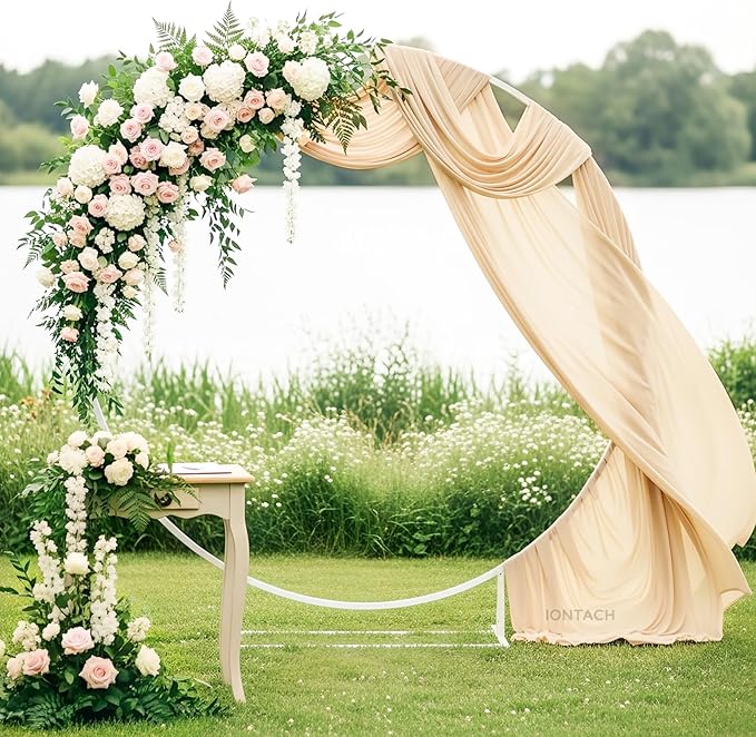 Wedding Arch Draping Fabric 29" x 19Ft Sheer Drapes for Backdrop Wedding Ceremony Reception Ceiling Decor Curtain Baby Bridal Shower Decoration (Champagne, 3 Panels)