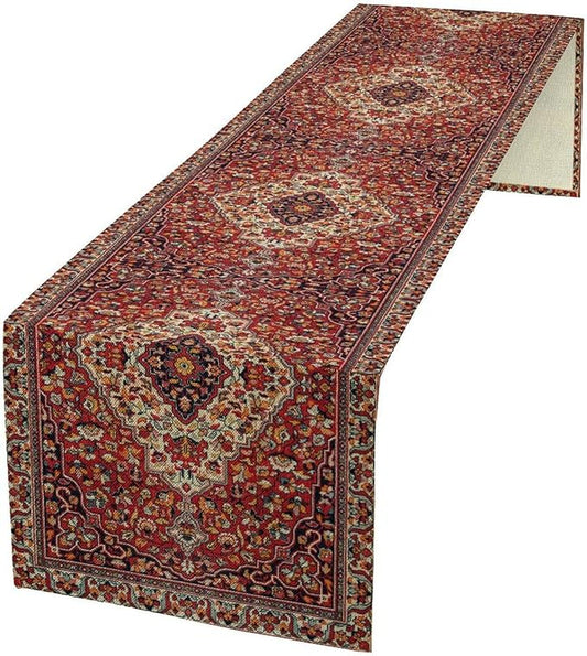 Boho Floral Vintage Table Runner, Paisley Retro Red Flower Rustic Country Farmhouse Abstract Pattern for Home Kitchen Table Decor Dining Coffee Room Party Decor 13x90in